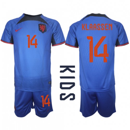 Fotbalové Dres Holandsko Davy Klaassen #14 Dětské Venkovní MS 2022 Krátký Rukáv (+ trenýrky)